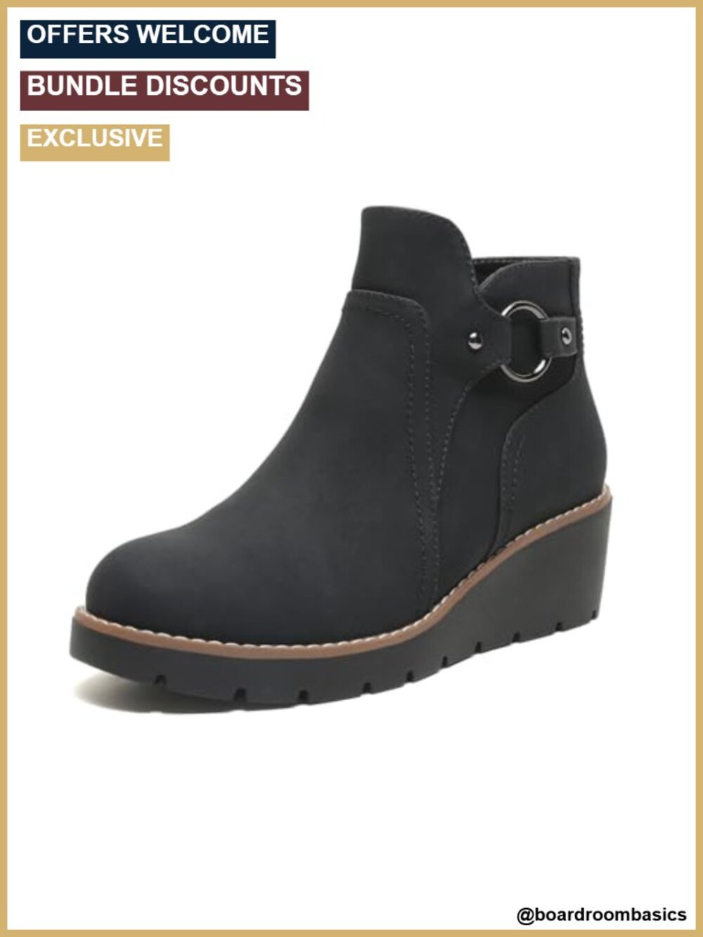 Wedge Ankle Boots Chunky Low Heel Fall Short Booties Side Zipper Round Toe